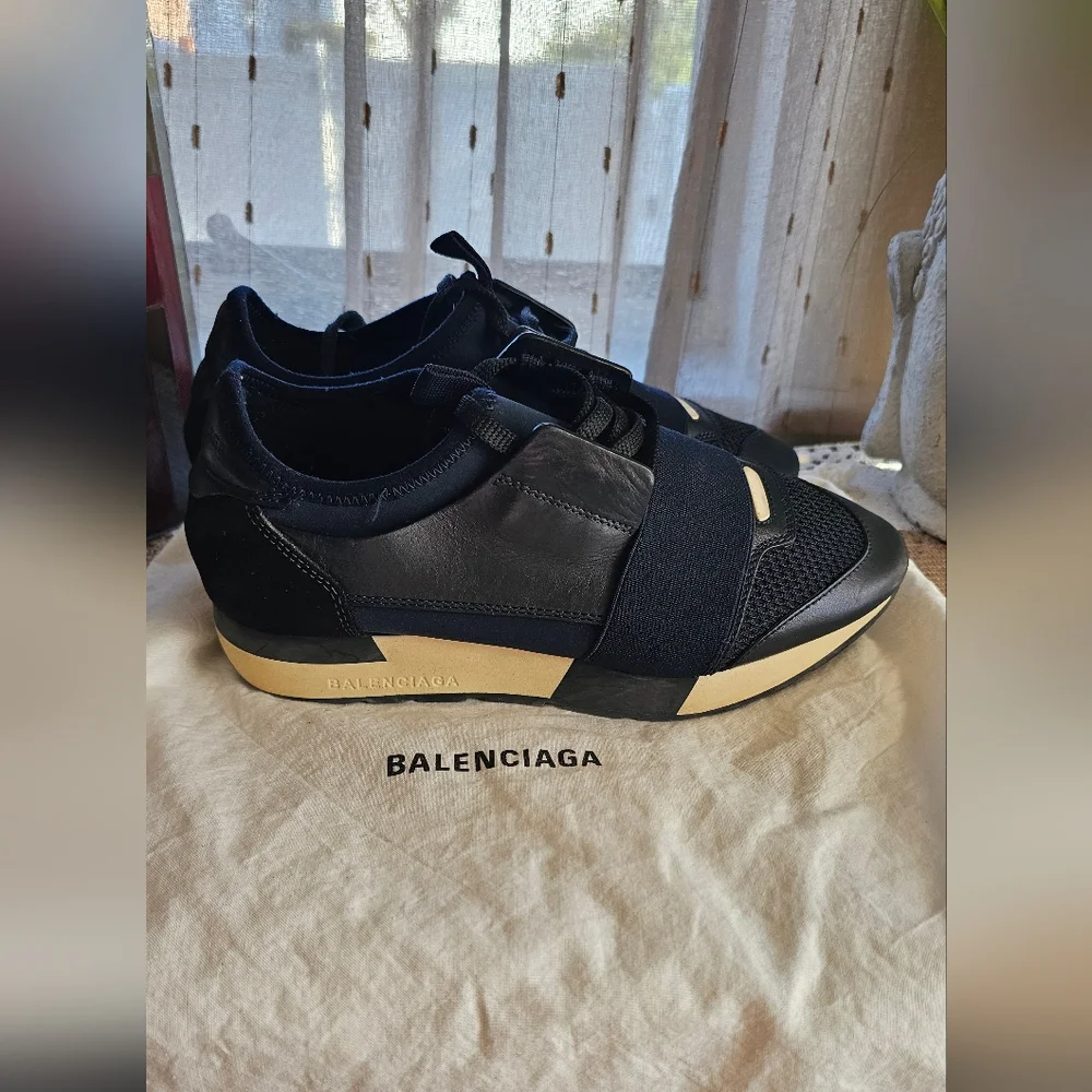 Balenciaga Blue Leather and Neoprene Race Runner Sneakers Size 36 - Picture 2 of 12